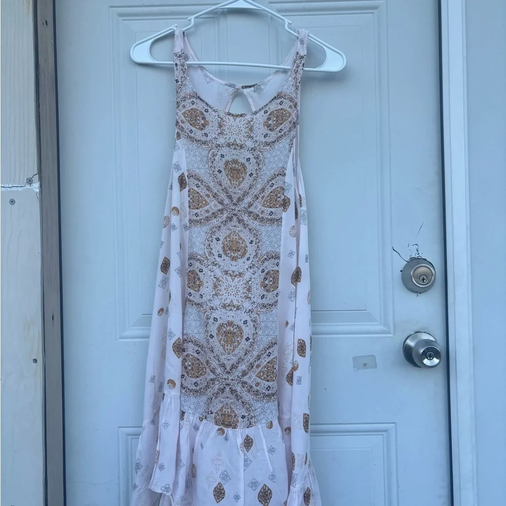 Free People White Mini Dress with Gold Paisley Embellishment